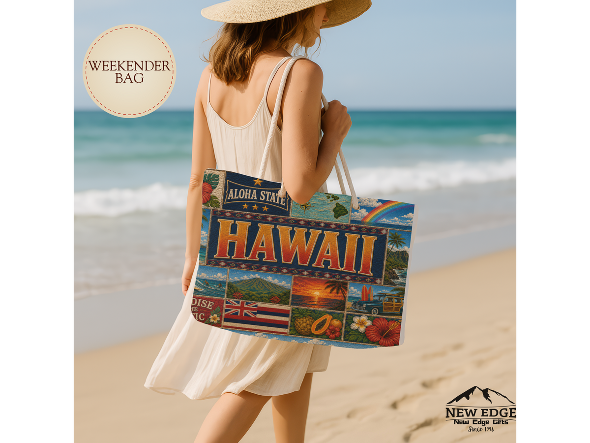 Hawaii Weekender Bag Aloha State Faux Patchwork Travel Tote Paradise of the Pacific Vintage Island Souvenir Gift