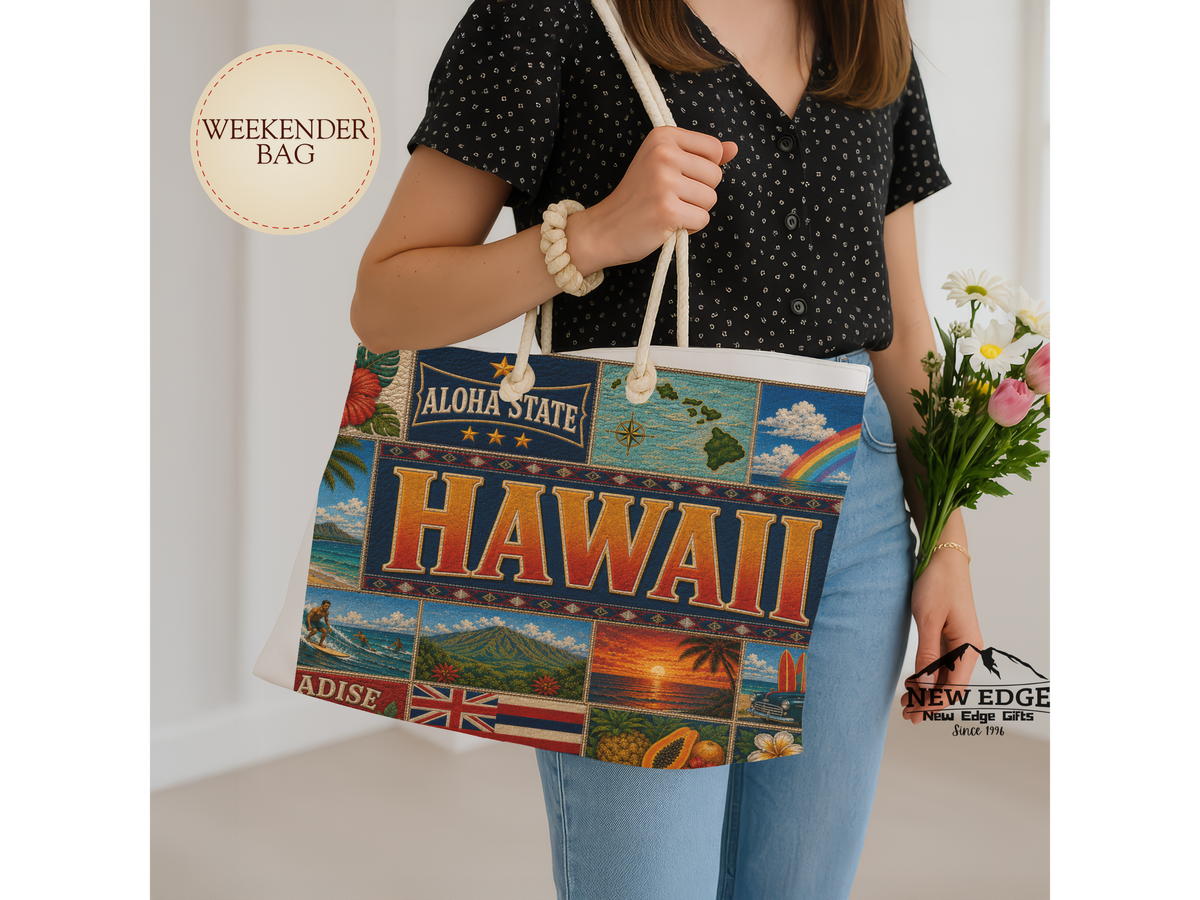 Hawaii Weekender Bag Aloha State Faux Patchwork Travel Tote Paradise of the Pacific Vintage Island Souvenir Gift