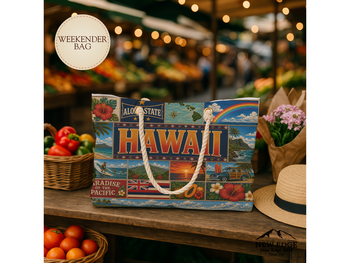 Hawaii Weekender Bag Aloha State Faux Patchwork Travel Tote Paradise of the Pacific Vintage Island Souvenir Gift
