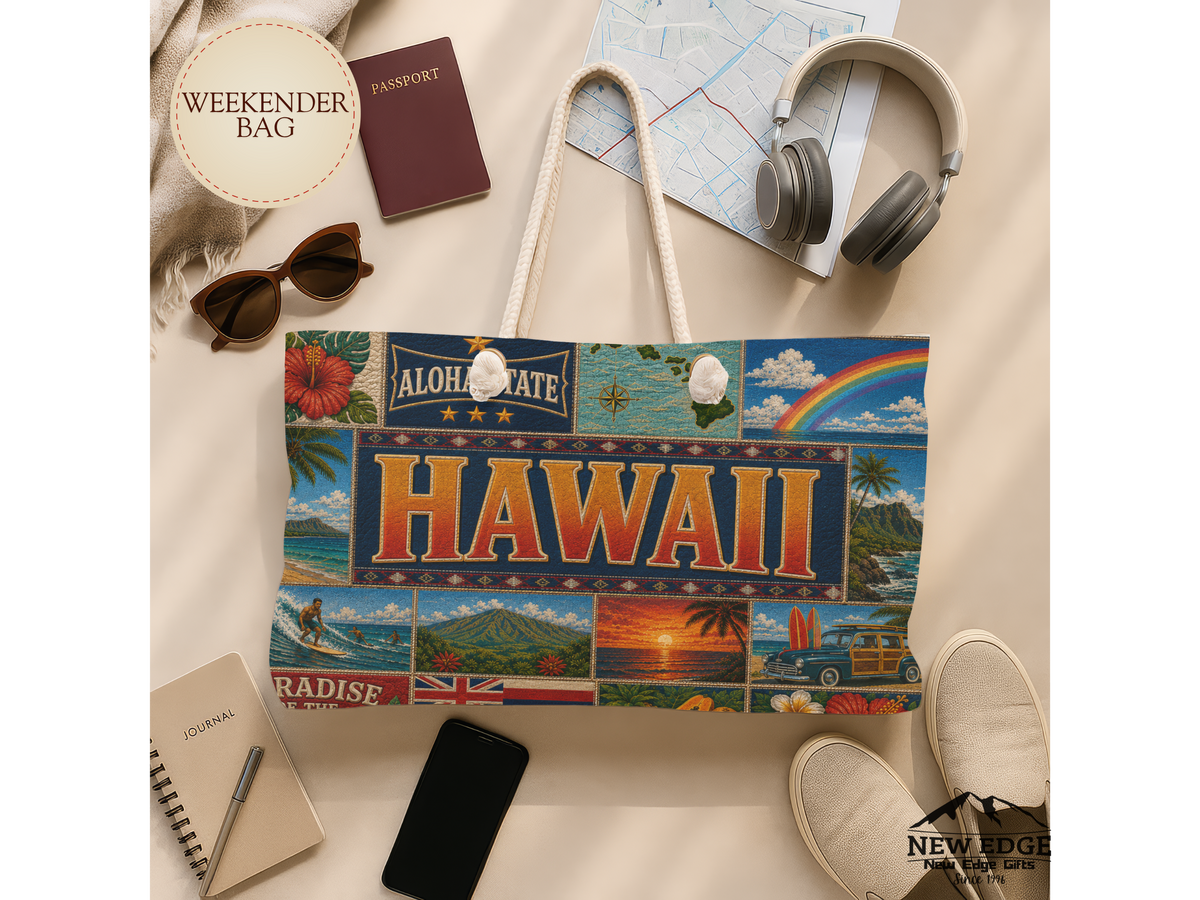 Hawaii Weekender Bag Aloha State Faux Patchwork Travel Tote Paradise of the Pacific Vintage Island Souvenir Gift