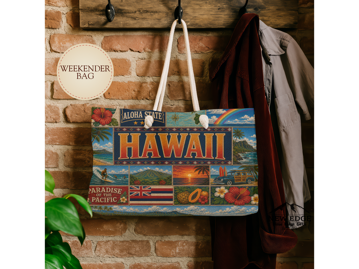 Hawaii Weekender Bag Aloha State Faux Patchwork Travel Tote Paradise of the Pacific Vintage Island Souvenir Gift