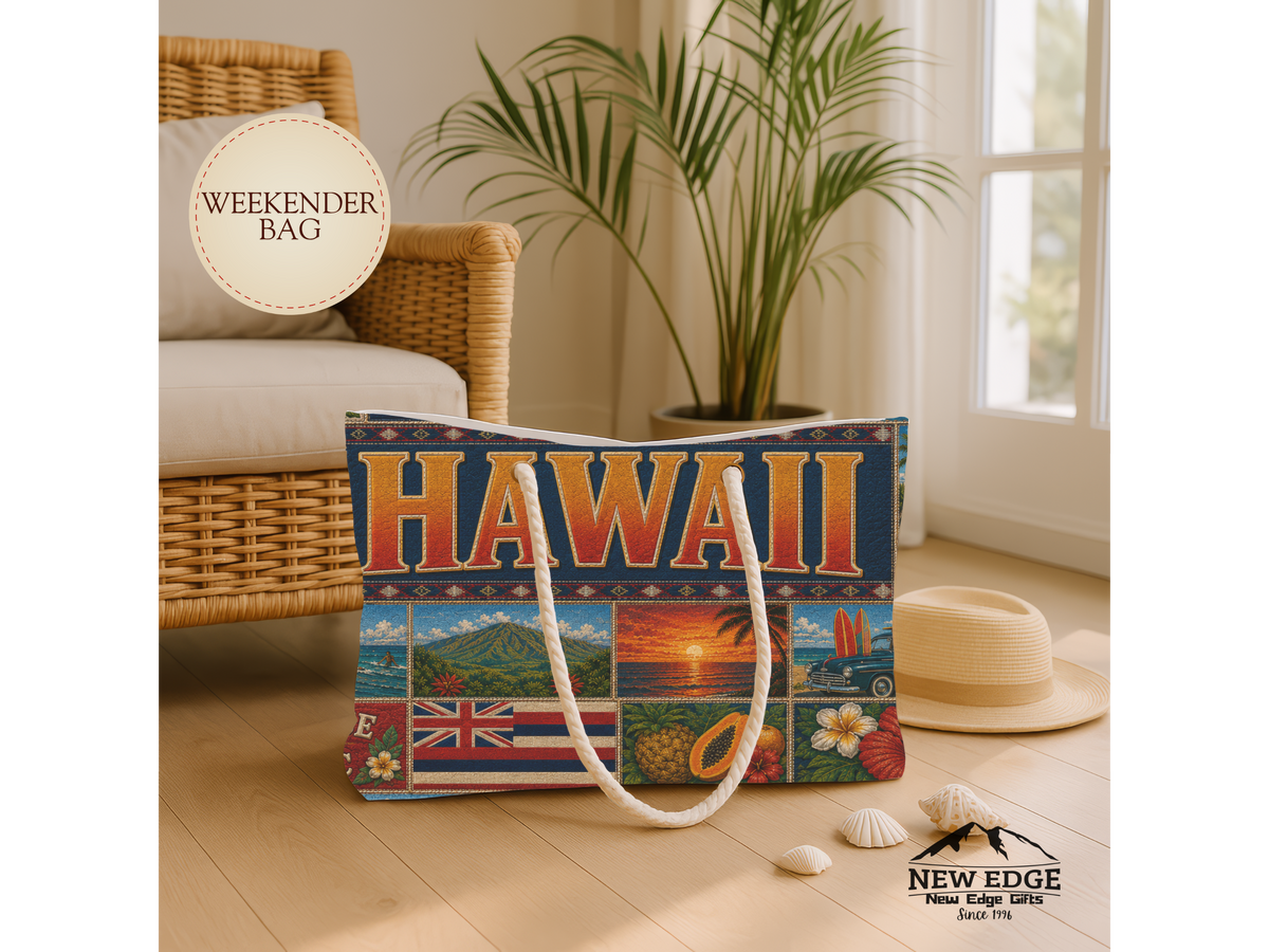 Hawaii Weekender Bag Aloha State Faux Patchwork Travel Tote Paradise of the Pacific Vintage Island Souvenir Gift