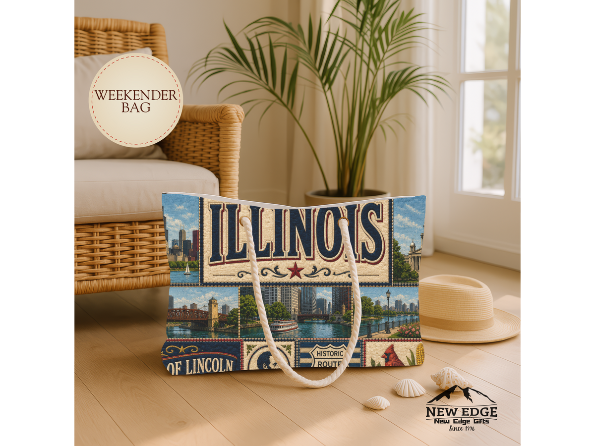 Indiana Weekender Bag Hoosier State Faux Patchwork Travel Tote Crossroads of America Vintage State Souvenir Gift
