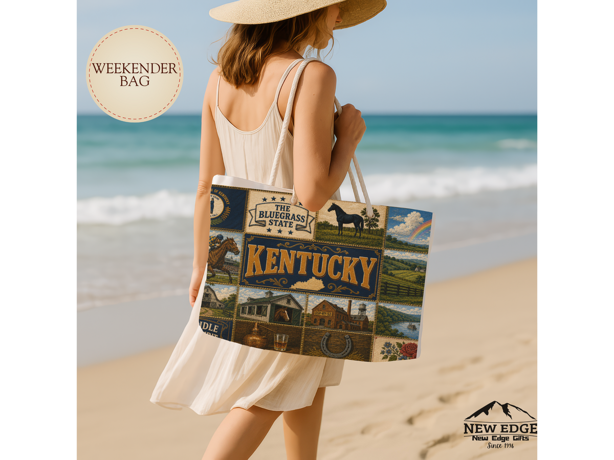 Kentucky Patchwork Weekender Bag — Vintage Horse & Bourbon Travel Tote