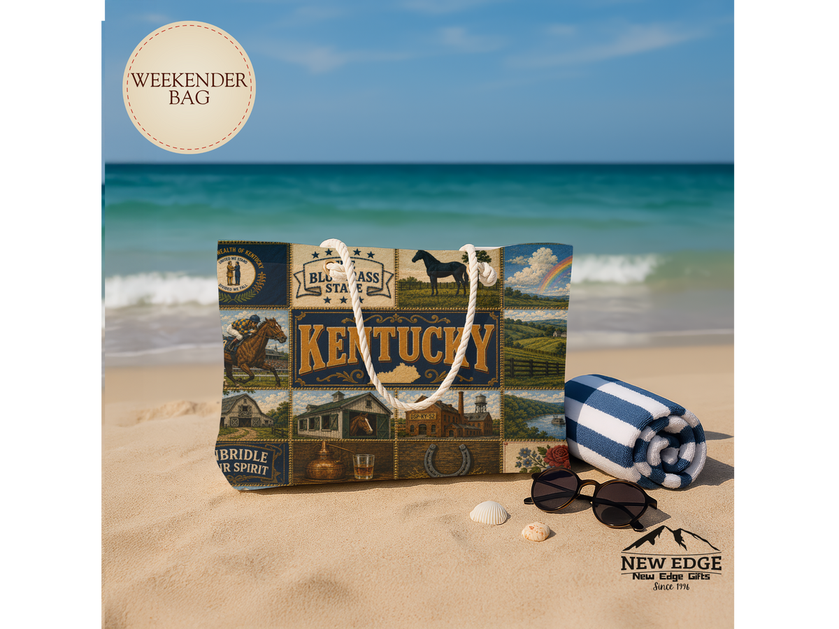 Kentucky Patchwork Weekender Bag — Vintage Horse & Bourbon Travel Tote