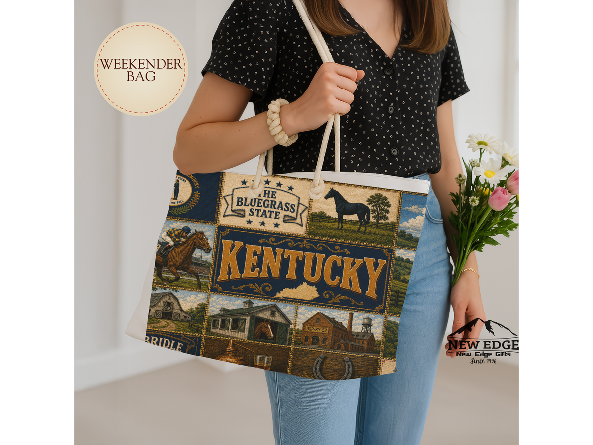 Kentucky Patchwork Weekender Bag — Vintage Horse & Bourbon Travel Tote