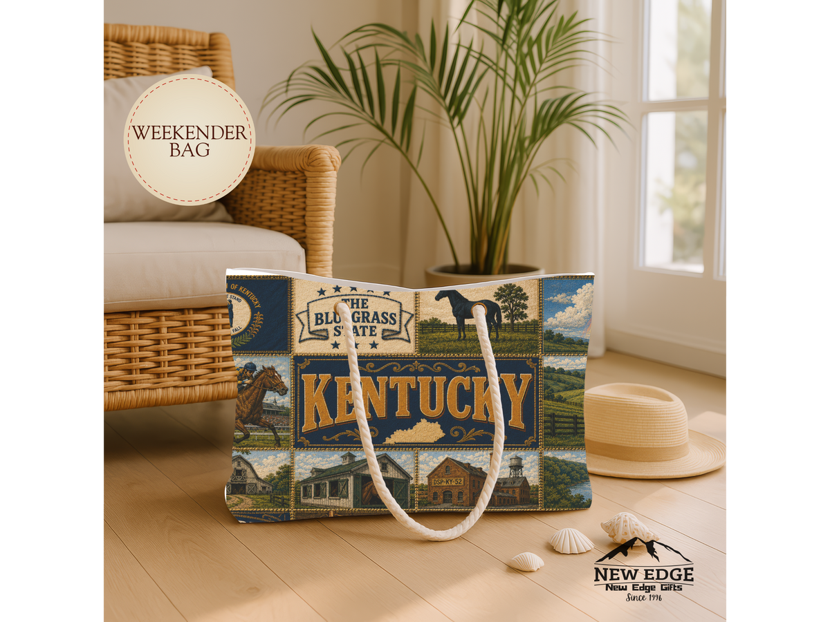 Kentucky Patchwork Weekender Bag — Vintage Horse & Bourbon Travel Tote