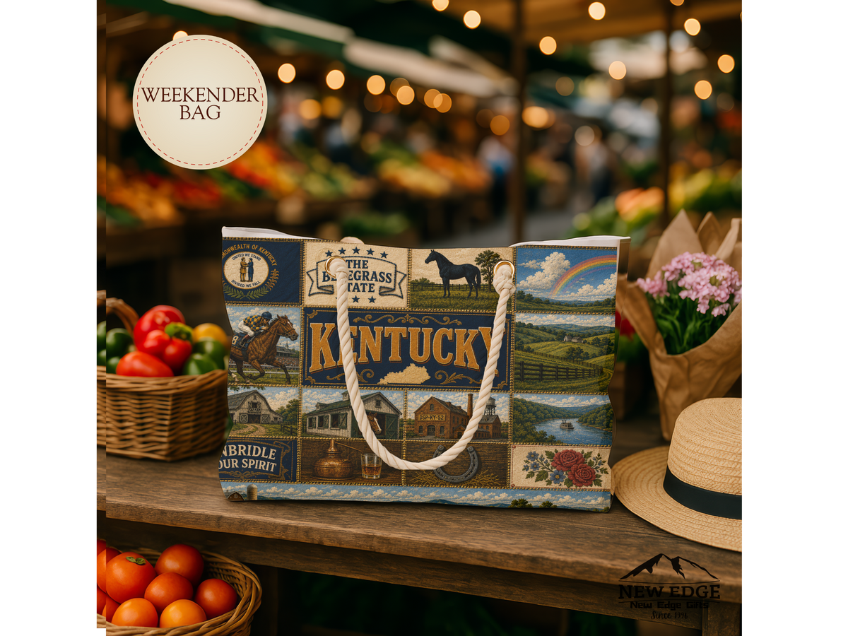 Kentucky Patchwork Weekender Bag — Vintage Horse & Bourbon Travel Tote