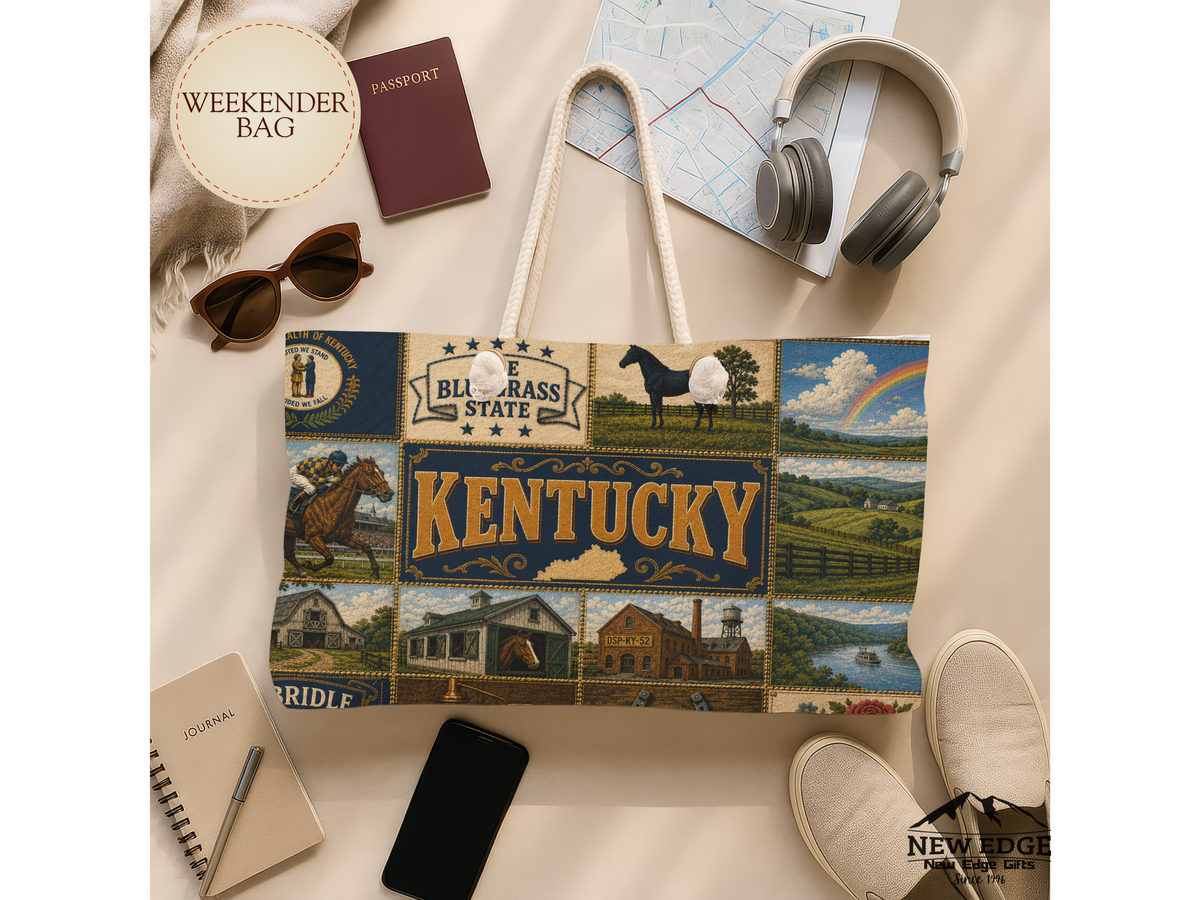 Kentucky Patchwork Weekender Bag — Vintage Horse & Bourbon Travel Tote