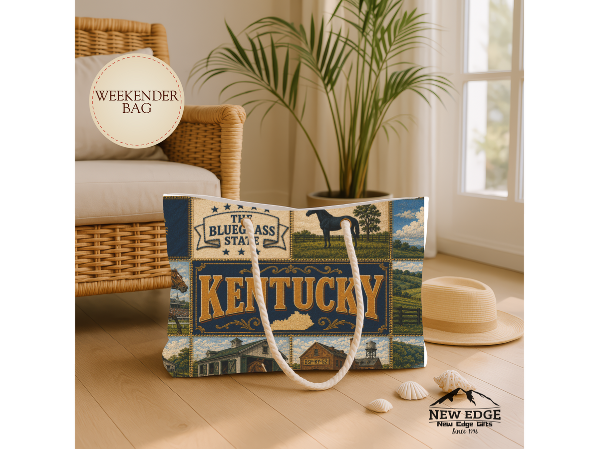 Kentucky Patchwork Weekender Bag — Vintage Horse & Bourbon Travel Tote