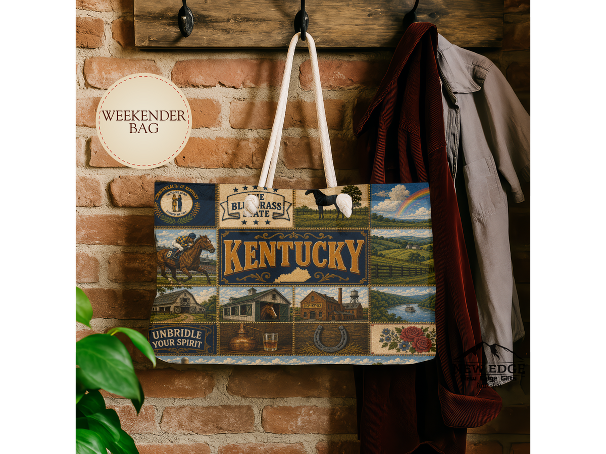 Kentucky Patchwork Weekender Bag — Vintage Horse & Bourbon Travel Tote