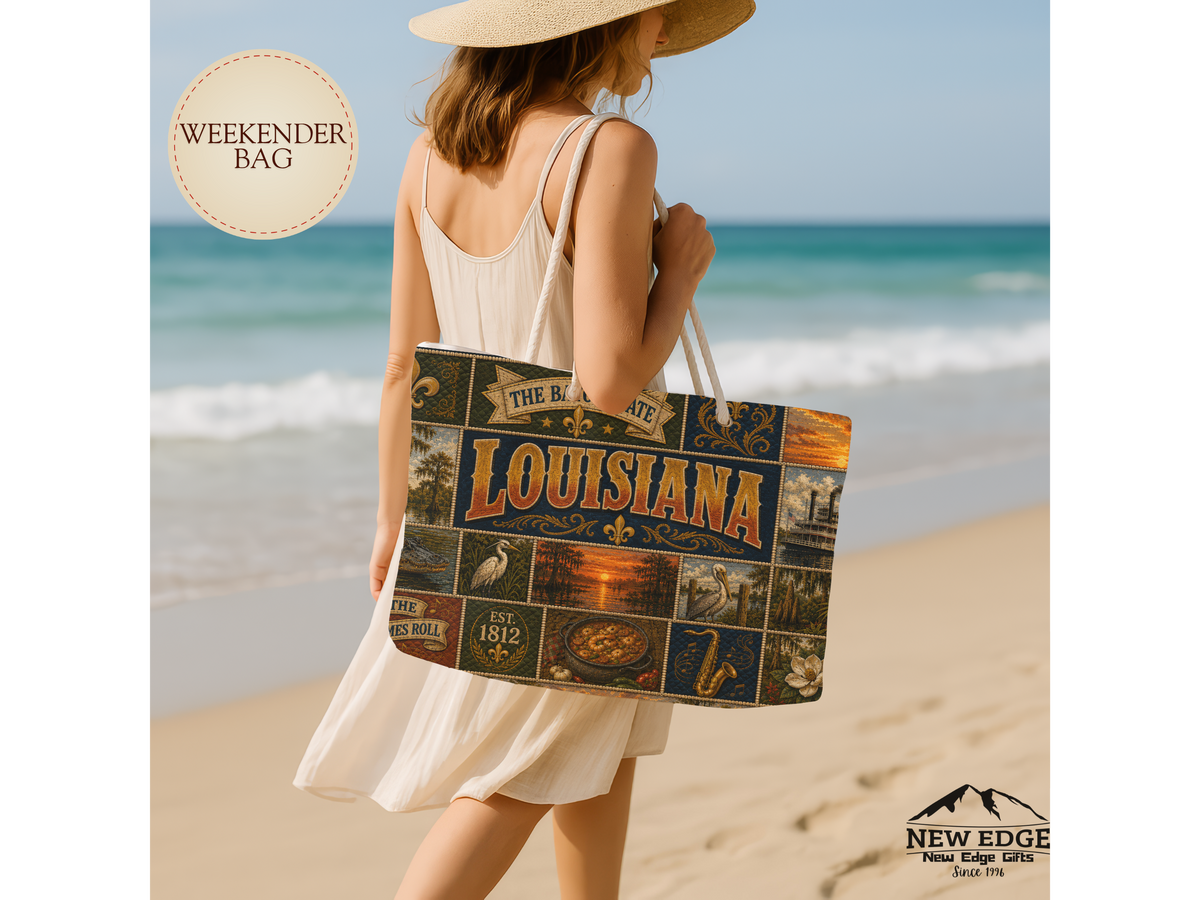 Louisiana Weekender Bag Bayou State Faux Patchwork Travel Tote Let the Good Times Roll Vintage Louisiana Souvenir Gift