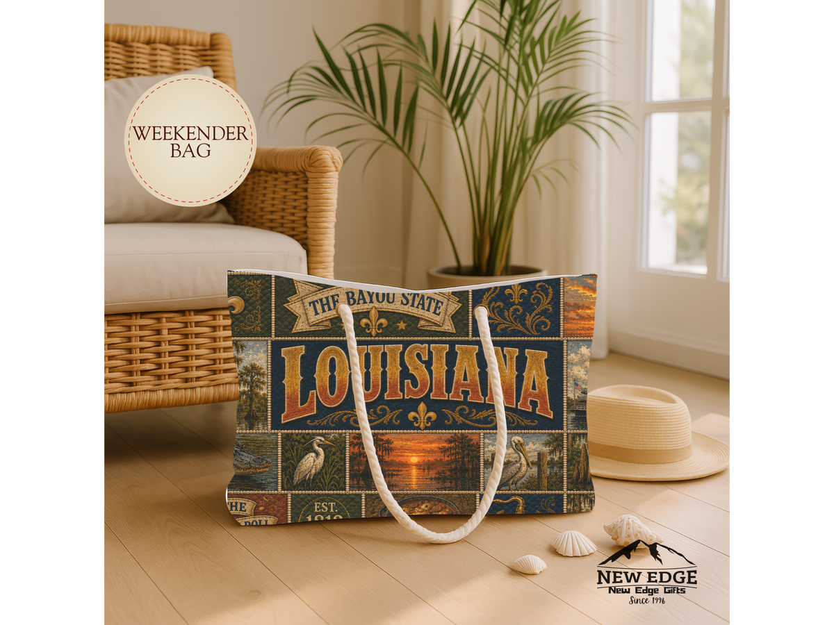 Louisiana Weekender Bag Bayou State Faux Patchwork Travel Tote Let the Good Times Roll Vintage Louisiana Souvenir Gift