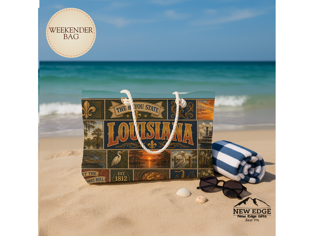 Louisiana Weekender Bag Bayou State Faux Patchwork Travel Tote Let the Good Times Roll Vintage Louisiana Souvenir Gift