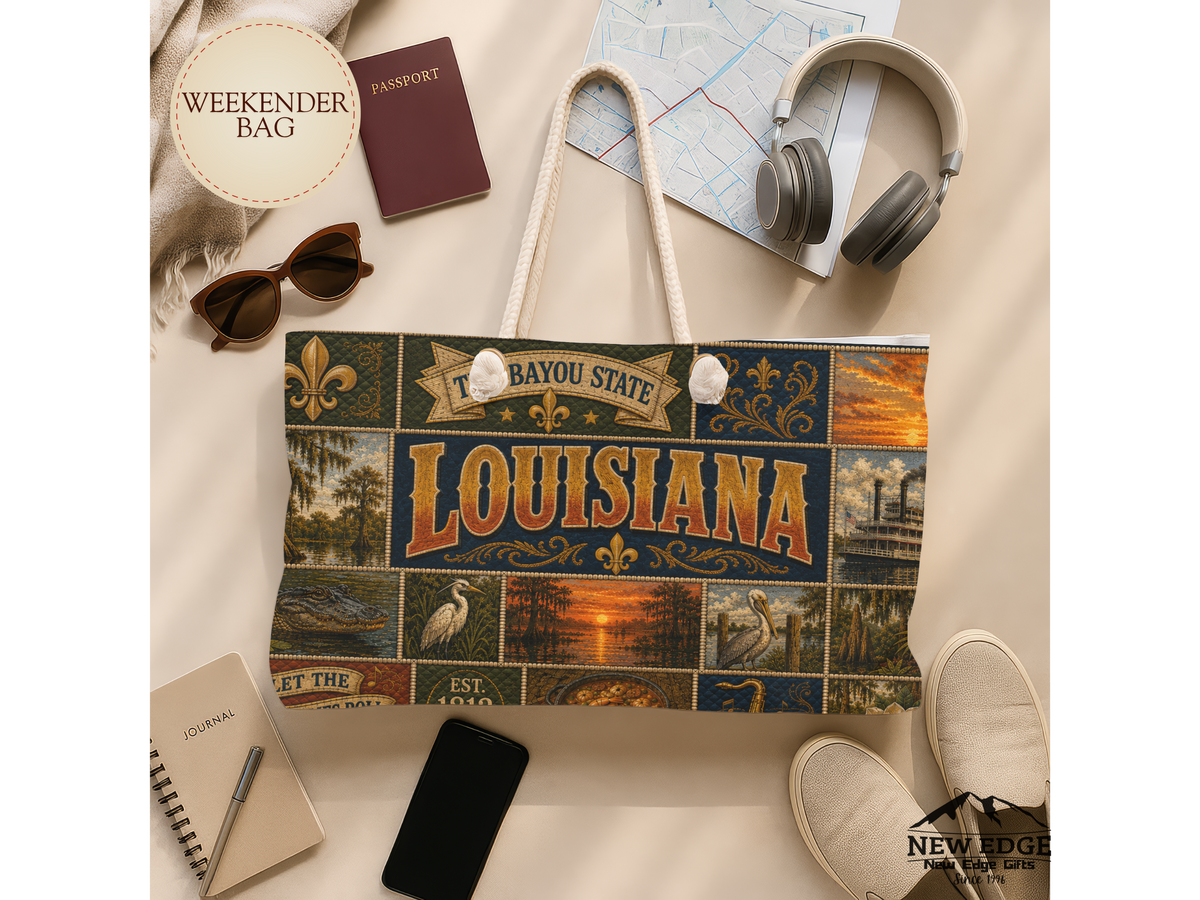 Louisiana Weekender Bag Bayou State Faux Patchwork Travel Tote Let the Good Times Roll Vintage Louisiana Souvenir Gift