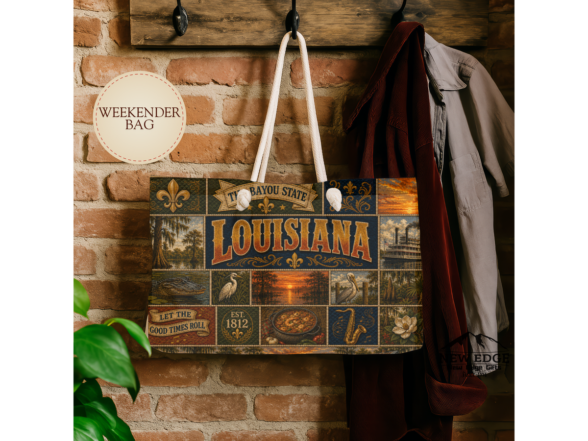 Louisiana Weekender Bag Bayou State Faux Patchwork Travel Tote Let the Good Times Roll Vintage Louisiana Souvenir Gift