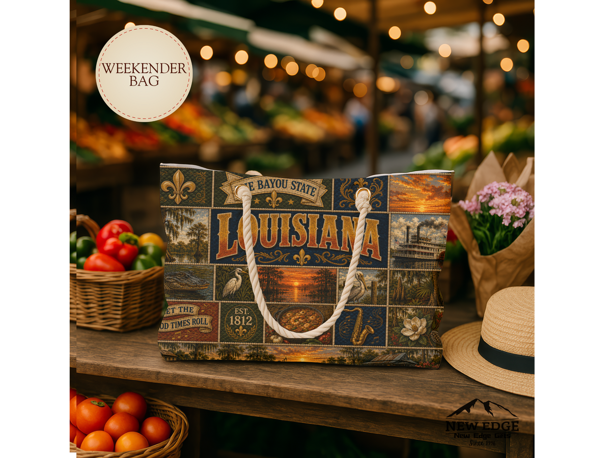 Louisiana Weekender Bag Bayou State Faux Patchwork Travel Tote Let the Good Times Roll Vintage Louisiana Souvenir Gift