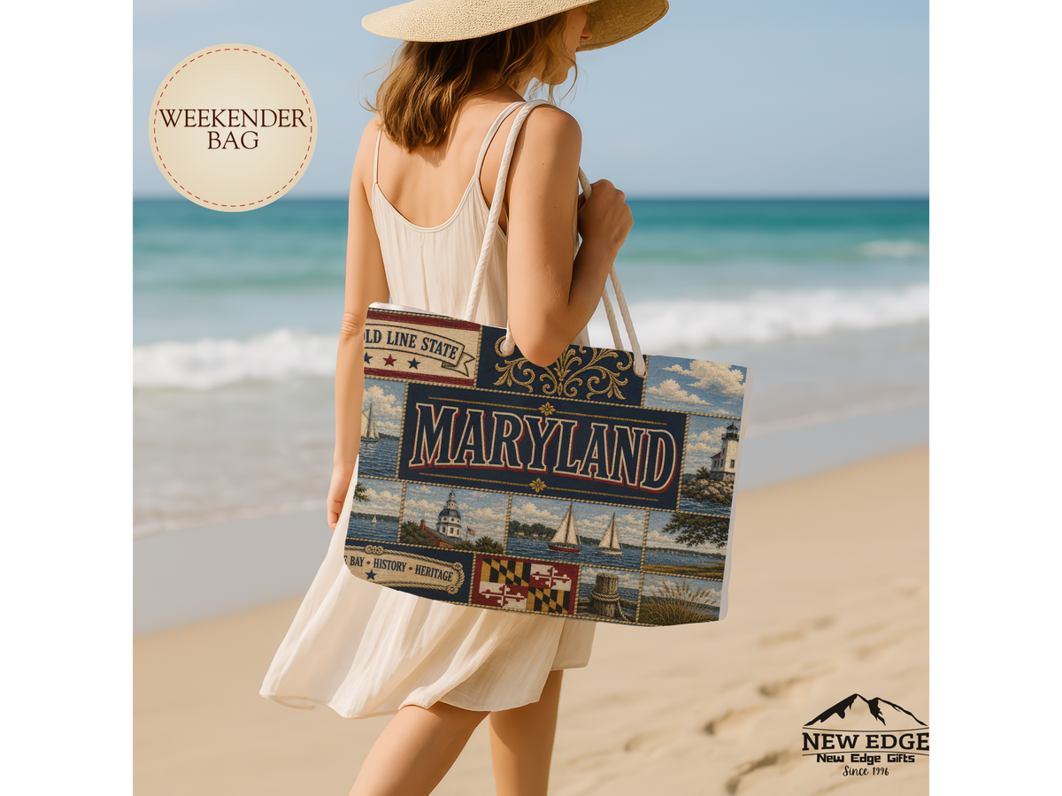 Maryland Weekender Bag Old Line State Faux Patchwork Travel Tote Chesapeake Bay Heritage Vintage Souvenir Gift