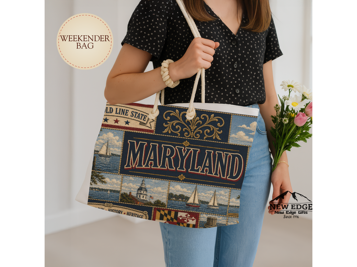 Maryland Weekender Bag Old Line State Faux Patchwork Travel Tote Chesapeake Bay Heritage Vintage Souvenir Gift