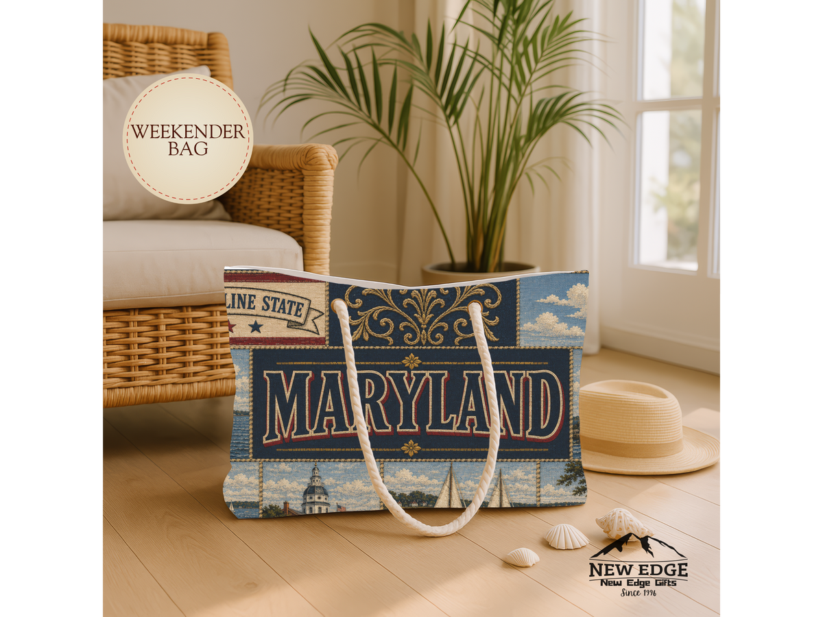 Maryland Weekender Bag Old Line State Faux Patchwork Travel Tote Chesapeake Bay Heritage Vintage Souvenir Gift
