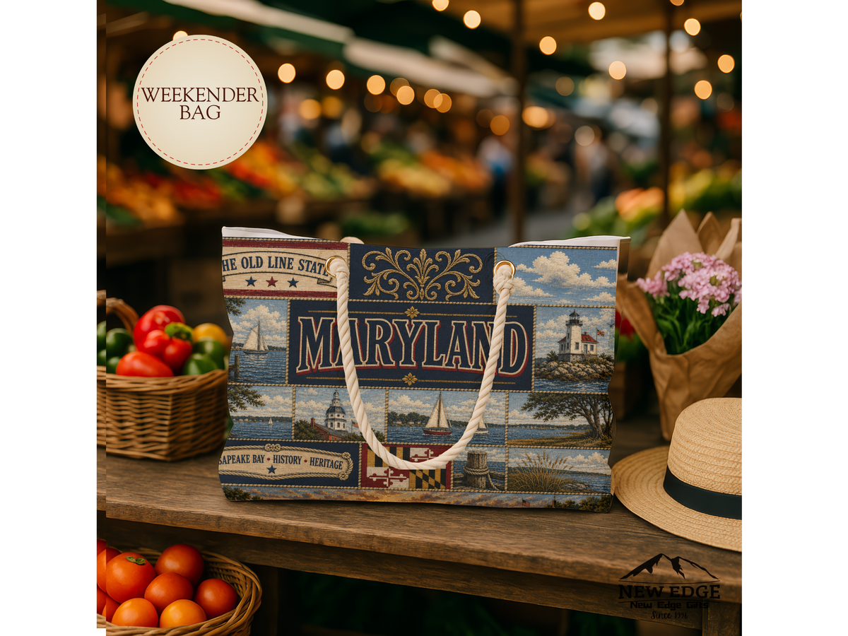 Maryland Weekender Bag Old Line State Faux Patchwork Travel Tote Chesapeake Bay Heritage Vintage Souvenir Gift