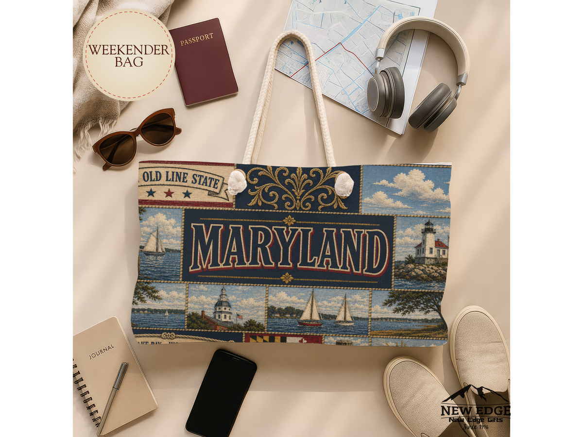 Maryland Weekender Bag Old Line State Faux Patchwork Travel Tote Chesapeake Bay Heritage Vintage Souvenir Gift