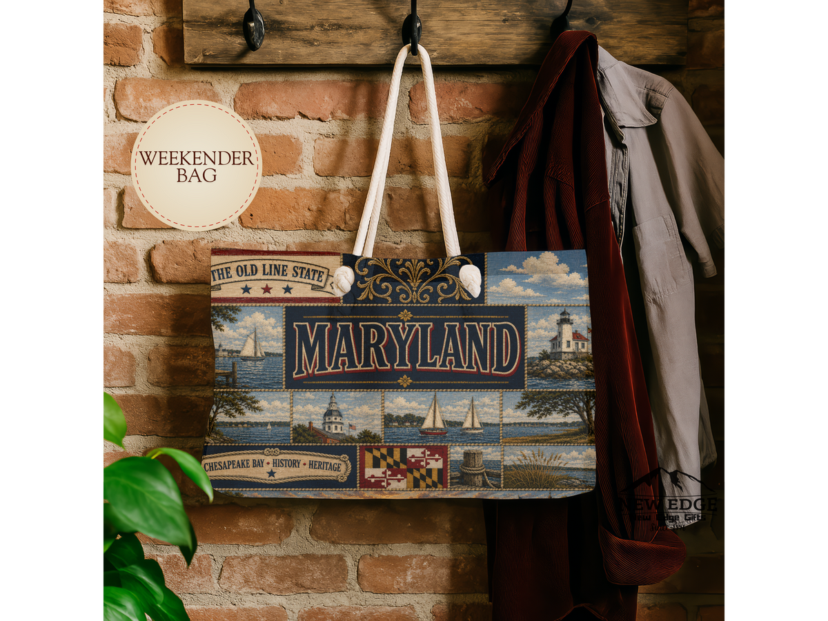 Maryland Weekender Bag Old Line State Faux Patchwork Travel Tote Chesapeake Bay Heritage Vintage Souvenir Gift