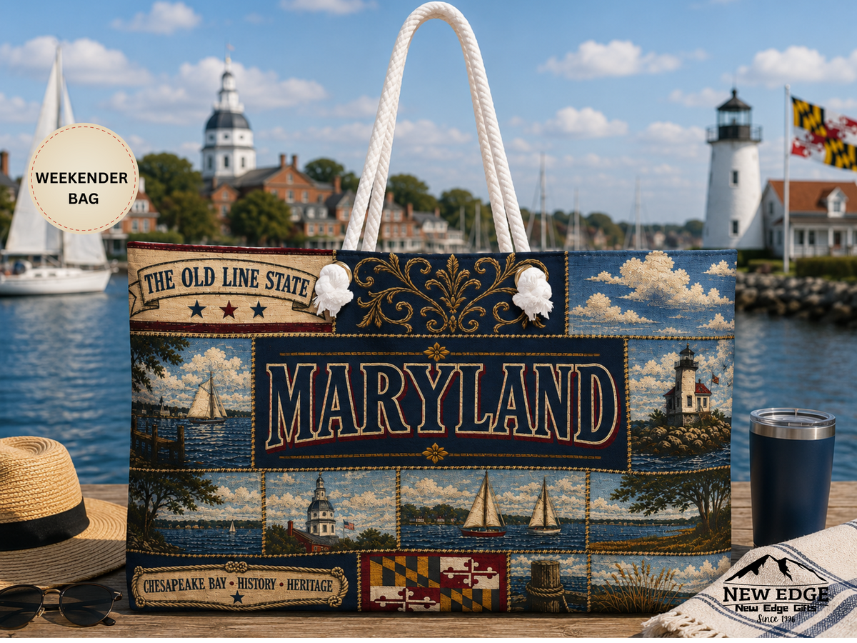 Maryland Weekender Bag Old Line State Faux Patchwork Travel Tote Chesapeake Bay Heritage Vintage Souvenir Gift
