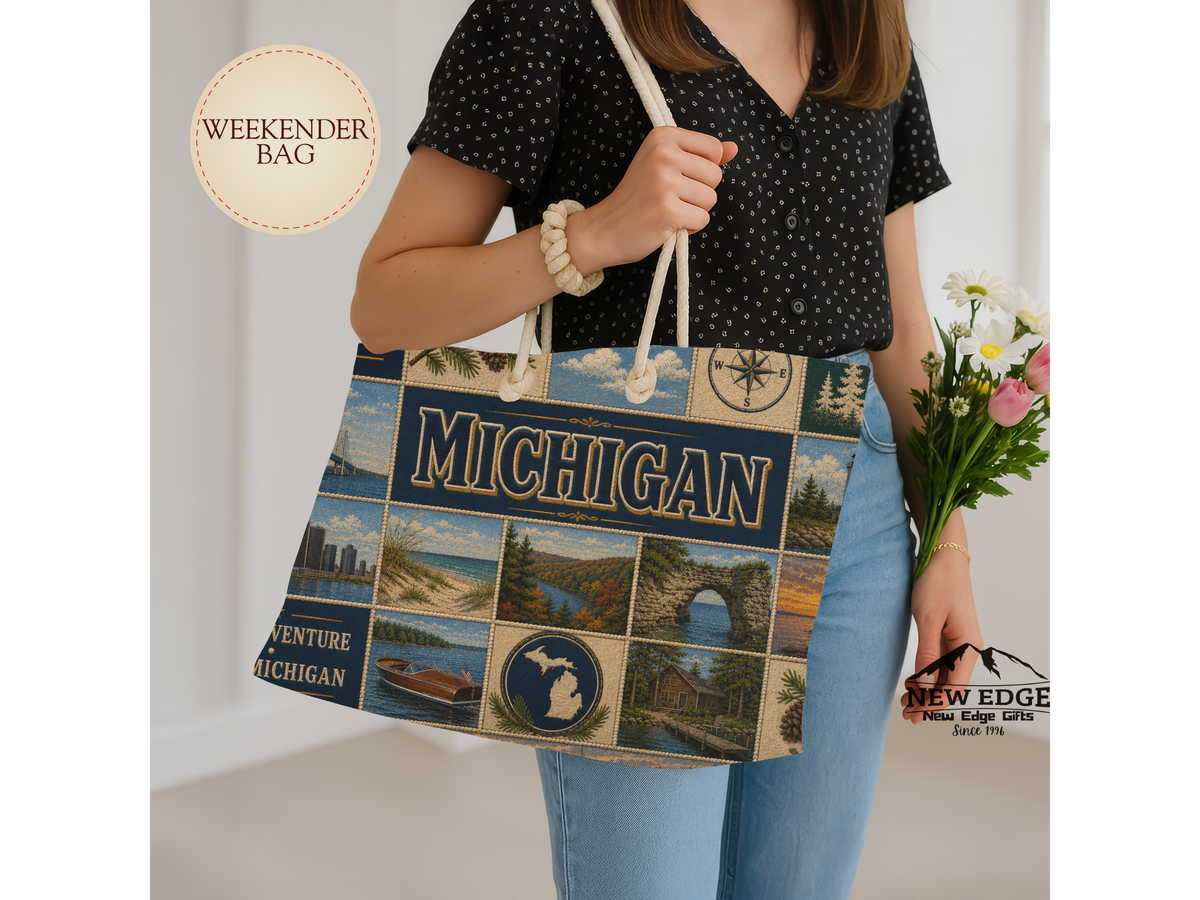 Michigan Collage Weekender Bag – Vintage Great Lakes Travel Tote