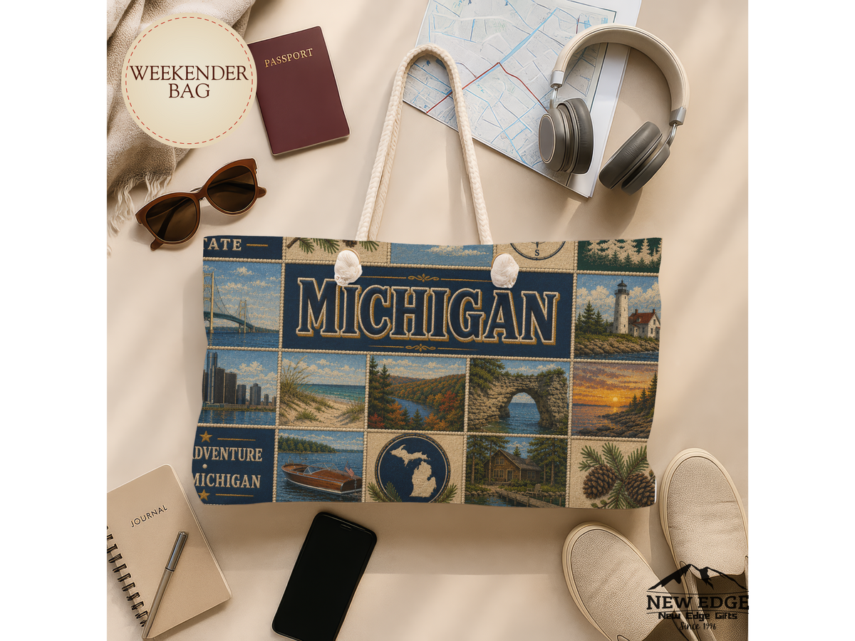 Michigan Collage Weekender Bag – Vintage Great Lakes Travel Tote