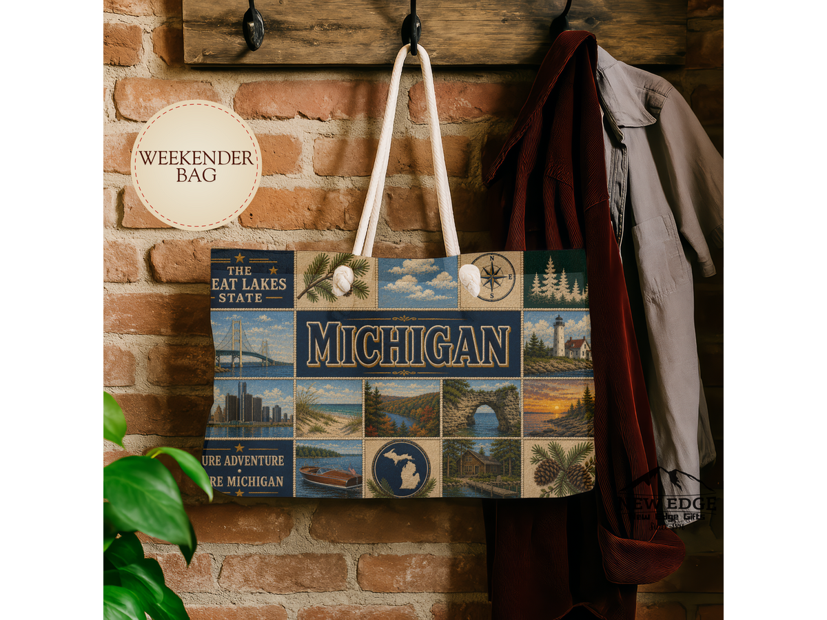 Michigan Collage Weekender Bag – Vintage Great Lakes Travel Tote