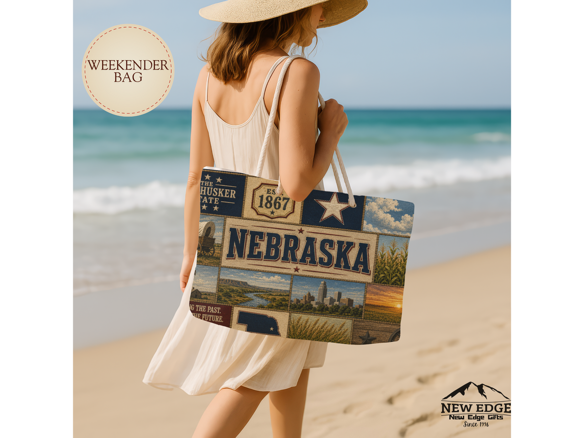 Nebraska Weekender Bag Cornhusker State Faux Patchwork Travel Tote Honoring the Past Building the Future Souvenir Gift