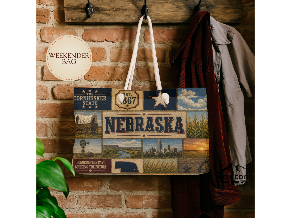Nebraska Weekender Bag Cornhusker State Faux Patchwork Travel Tote Honoring the Past Building the Future Souvenir Gift