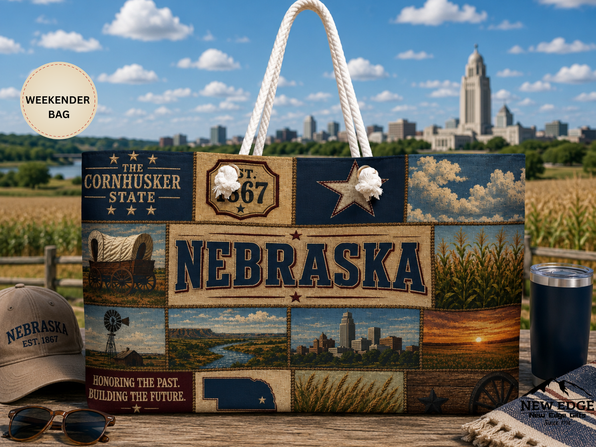 Nebraska Weekender Bag Cornhusker State Faux Patchwork Travel Tote Honoring the Past Building the Future Souvenir Gift