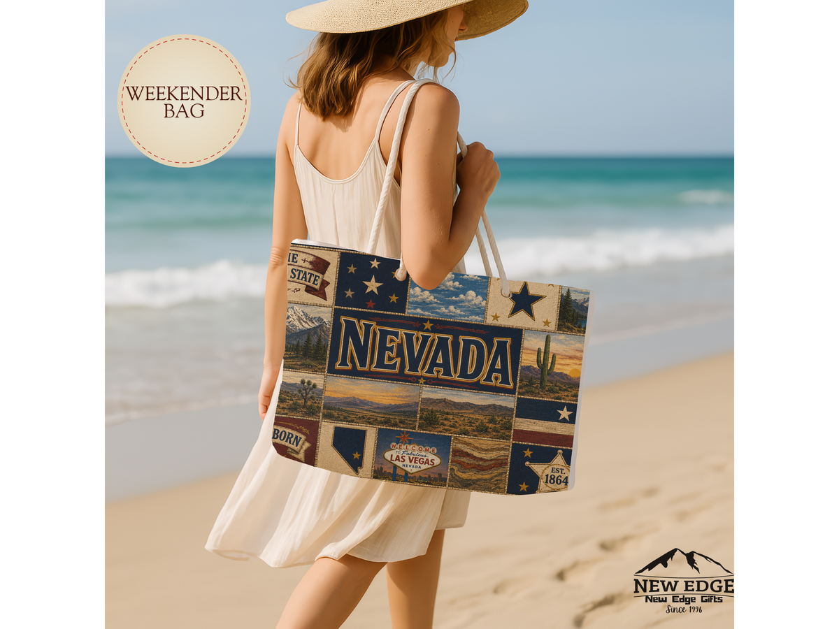 Nevada Weekender Bag Battle Born Faux Patchwork Travel Tote Silver State Vintage Desert Western Adventure Gift