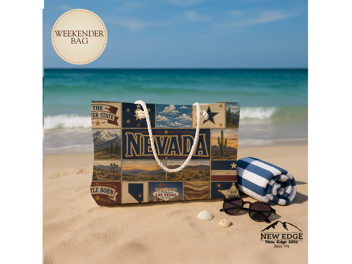 Nevada Weekender Bag Battle Born Faux Patchwork Travel Tote Silver State Vintage Desert Western Adventure Gift