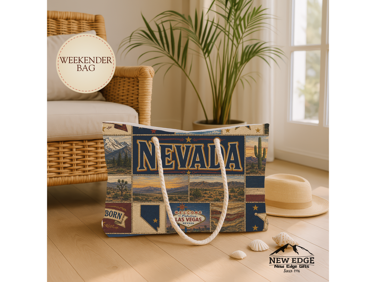Nevada Weekender Bag Battle Born Faux Patchwork Travel Tote Silver State Vintage Desert Western Adventure Gift