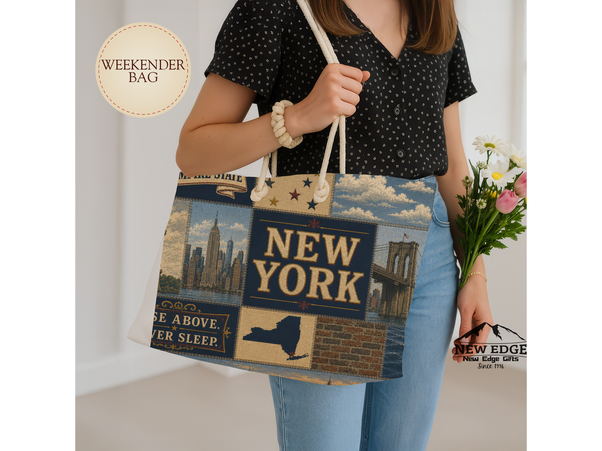 New York Weekender Bag Empire State Faux Patchwork Travel Tote Statue of Liberty NYC Skyline Vacation Souvenir Gift