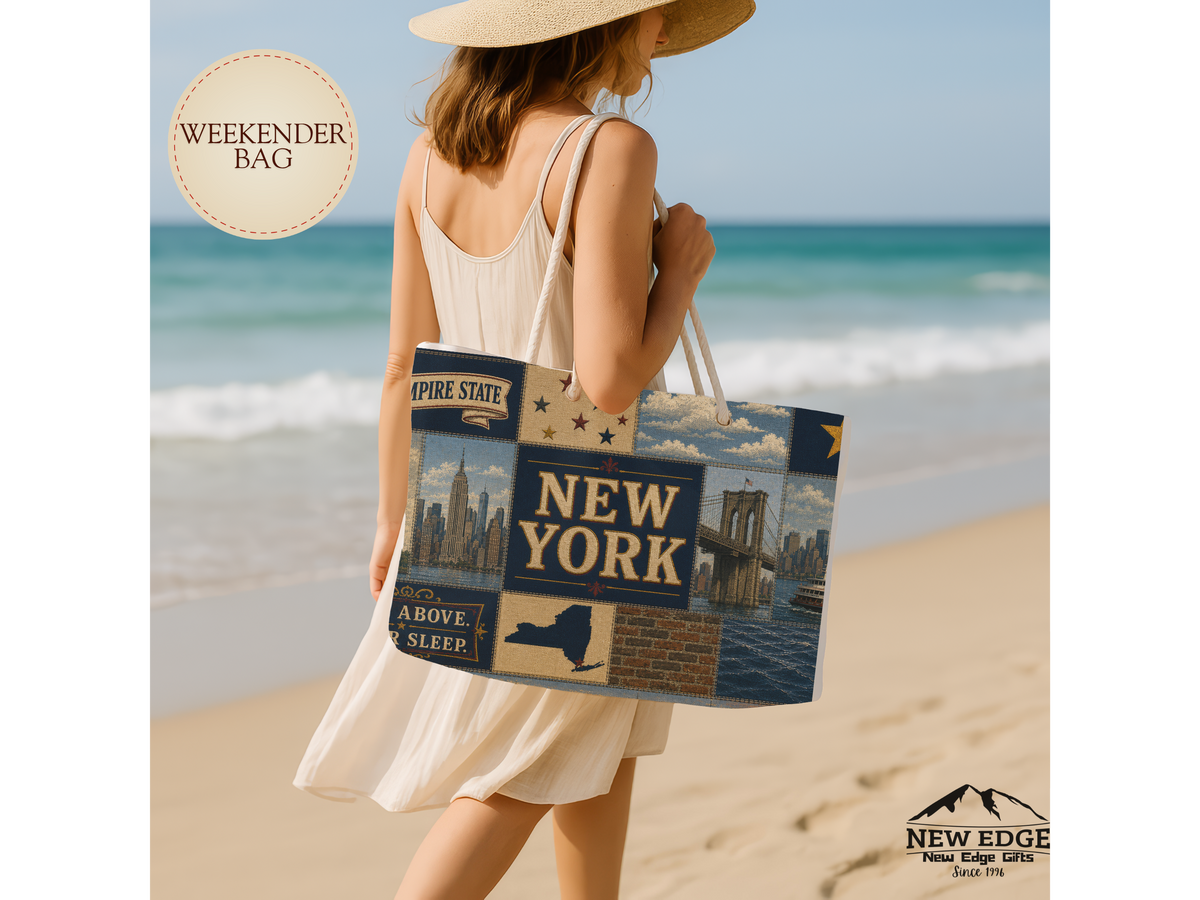 New York Weekender Bag Empire State Faux Patchwork Travel Tote Statue of Liberty NYC Skyline Vacation Souvenir Gift