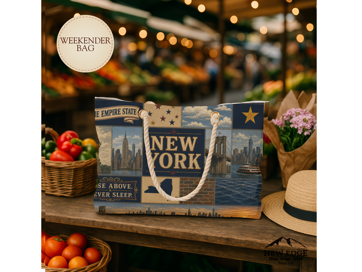 New York Weekender Bag Empire State Faux Patchwork Travel Tote Statue of Liberty NYC Skyline Vacation Souvenir Gift