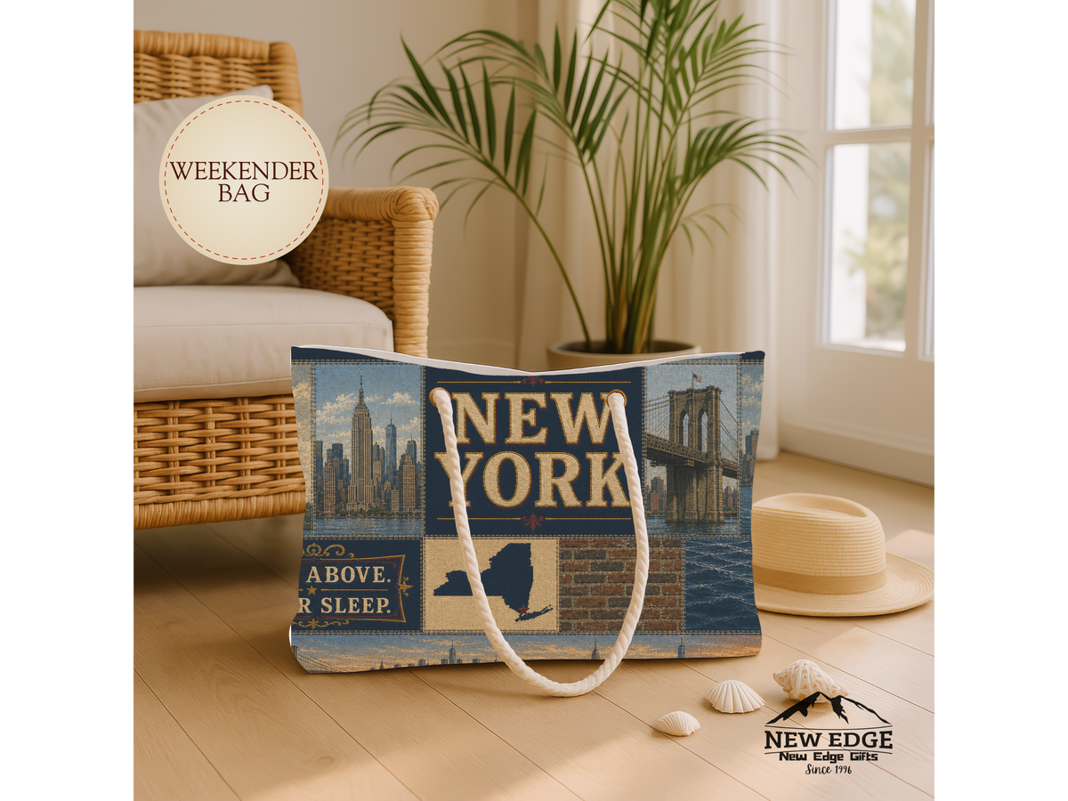 New York Weekender Bag Empire State Faux Patchwork Travel Tote Statue of Liberty NYC Skyline Vacation Souvenir Gift