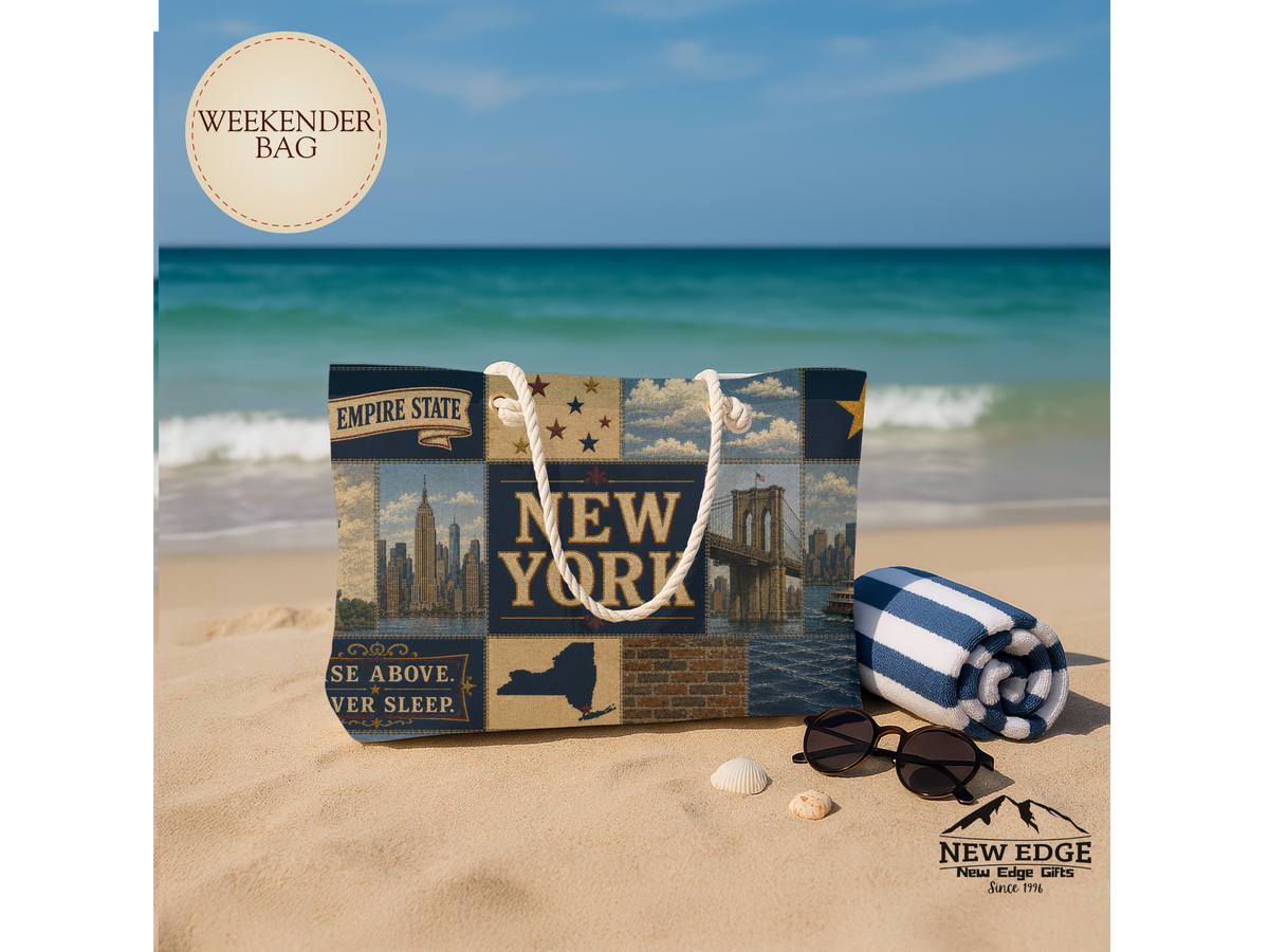 New York Weekender Bag Empire State Faux Patchwork Travel Tote Statue of Liberty NYC Skyline Vacation Souvenir Gift