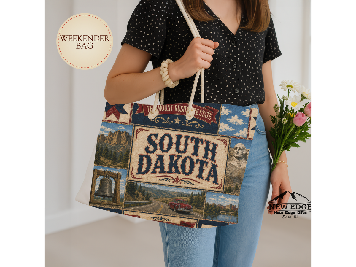 South Dakota Weekender Bag Great Faces Great Places Faux Patchwork Travel Tote Mount Rushmore State Vacation Gift