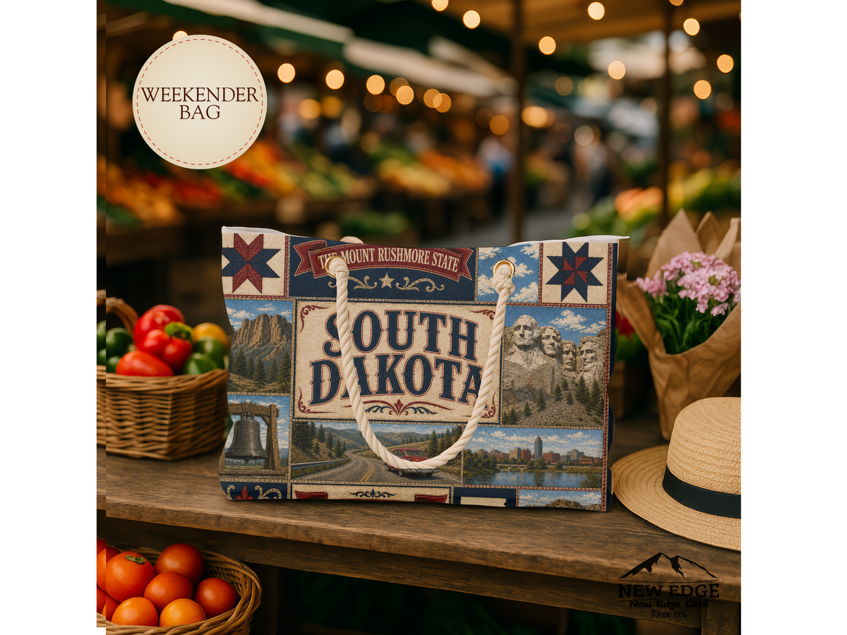 South Dakota Weekender Bag Great Faces Great Places Faux Patchwork Travel Tote Mount Rushmore State Vacation Gift