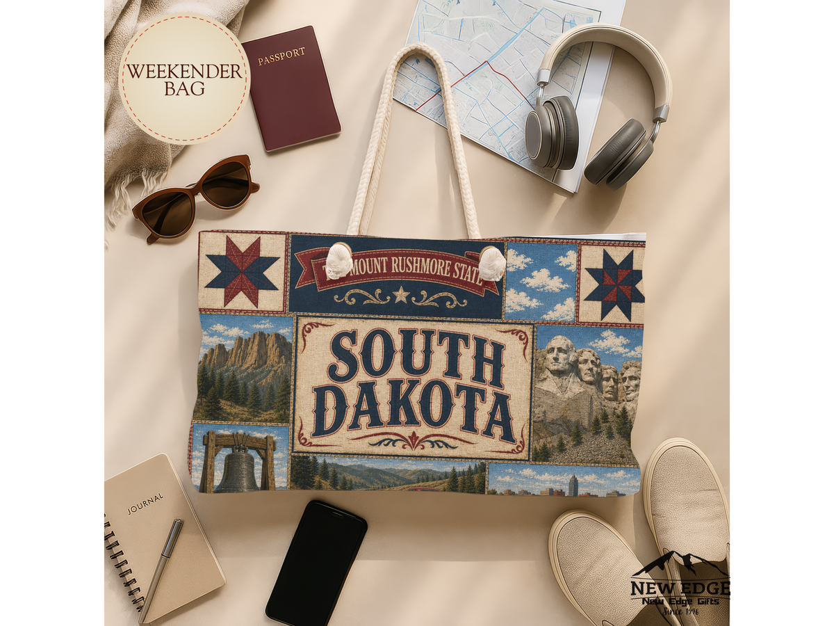 South Dakota Weekender Bag Great Faces Great Places Faux Patchwork Travel Tote Mount Rushmore State Vacation Gift