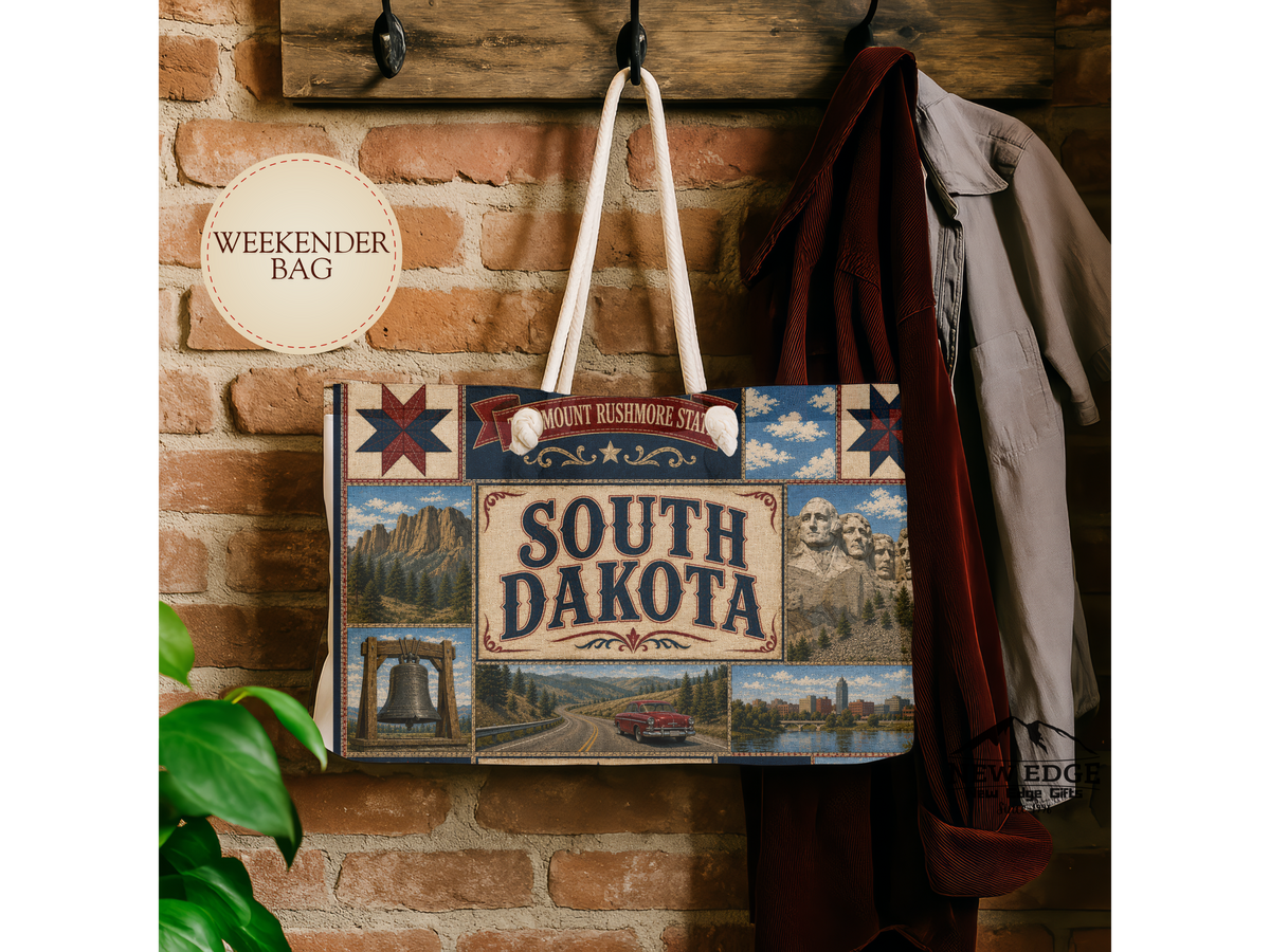 South Dakota Weekender Bag Great Faces Great Places Faux Patchwork Travel Tote Mount Rushmore State Vacation Gift
