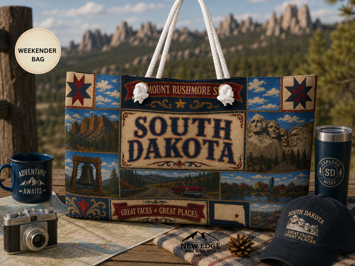 South Dakota Weekender Bag Great Faces Great Places Faux Patchwork Travel Tote Mount Rushmore State Vacation Gift