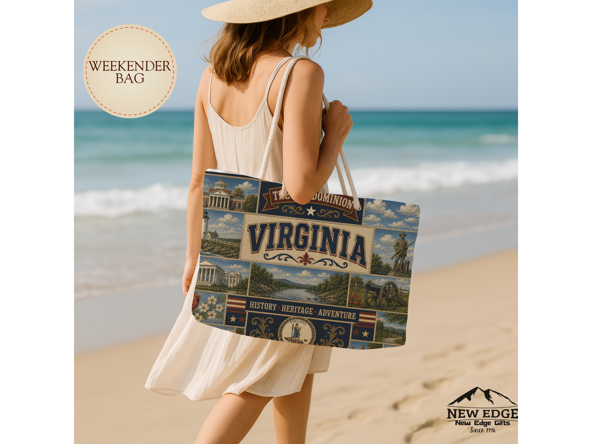Virginia Weekender Bag Old Dominion Faux Patchwork Travel Tote History Heritage Adventure Vintage State Souvenir Gift