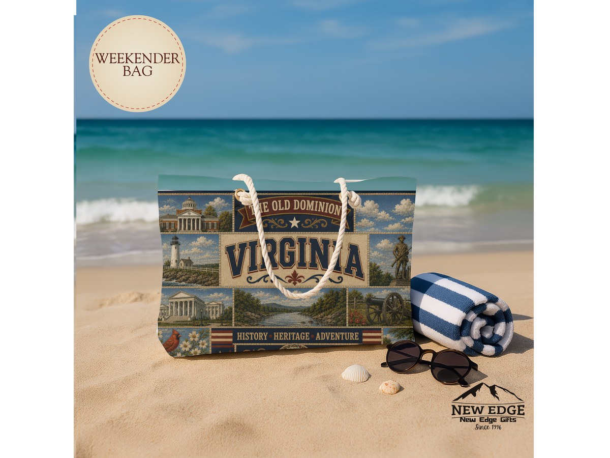Virginia Weekender Bag Old Dominion Faux Patchwork Travel Tote History Heritage Adventure Vintage State Souvenir Gift