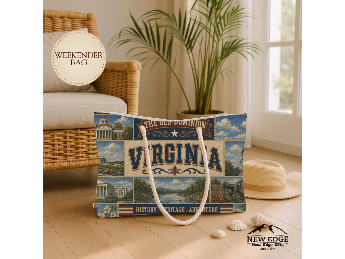 Virginia Weekender Bag Old Dominion Faux Patchwork Travel Tote History Heritage Adventure Vintage State Souvenir Gift